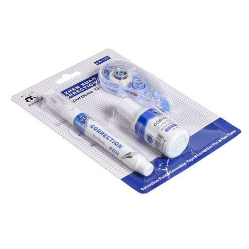 Корректор-лента Zhen Xuan 6 м × 5 мм, с корректором 18 мл, с корректирующим карандашом 7 мл, металлический наконечник, на основе растворителя