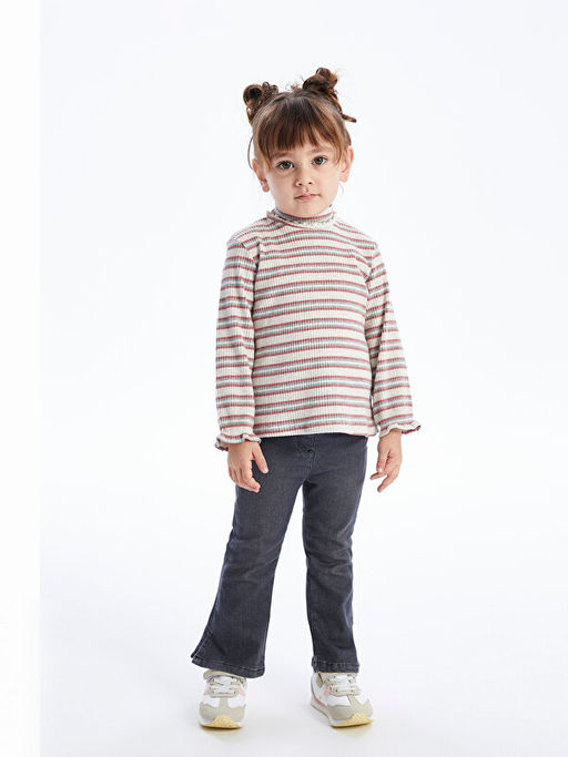 Yar?m Bal?k?? Yaka ?izgili Yumu?ak Dokulu K?z Bebek Ti??rt