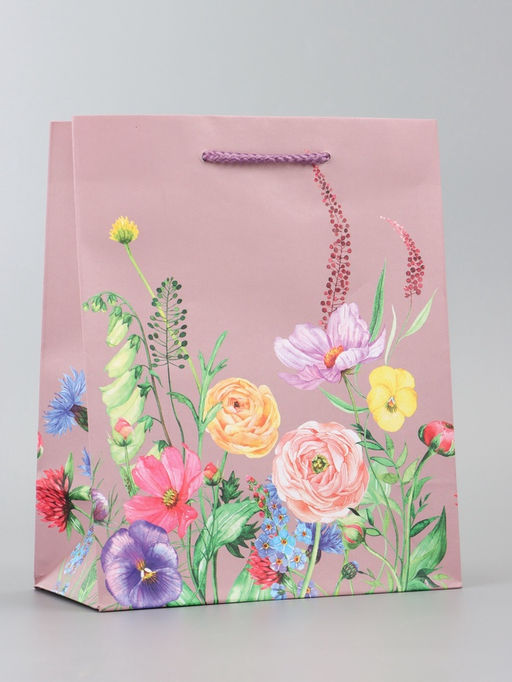 Цена за 2 шт. Пакет подарочный ламинированный вертикальный «Цветочный узор», 18×22.3×10 см