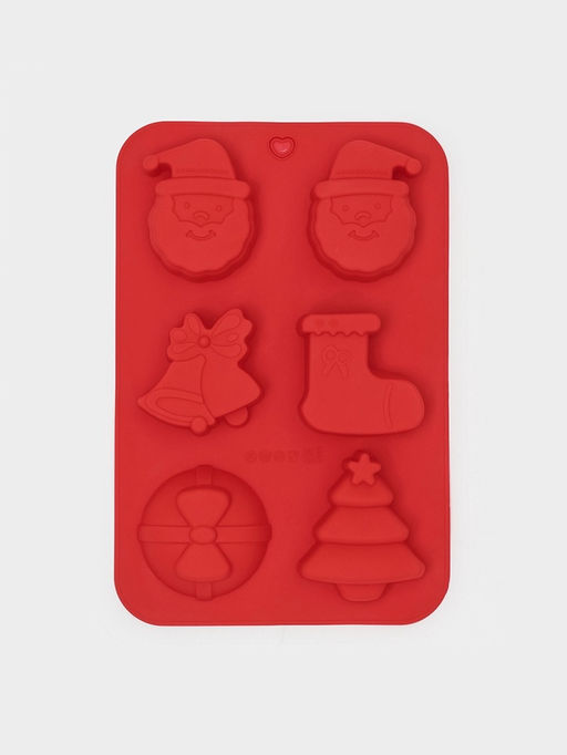 Форма для выпечки Доляна «Новый год. Праздник к нам приходит», силикон, 26×17.5 см, 6 ячеек, красная