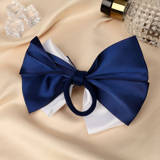 Цена за 6 шт. Бант для волос на резинке «Школьница», цветочек и клеточка, 12 см, бело-синий