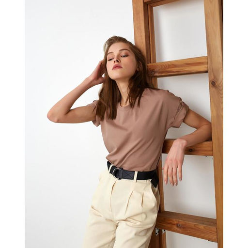 Футболка однотонная женская MINAKU: Basic line, коричневая, размер 42