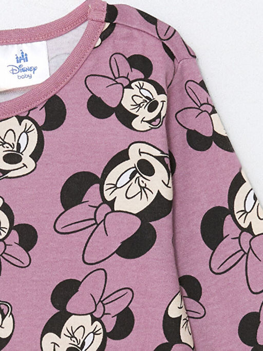 Bisiklet Yaka Minnie Mouse Bask?l? K?z Bebek Pijama Tak?m?