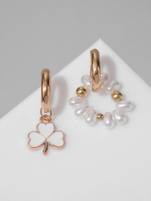 Серьги со съёмным элементом Трансформер клевер-сердце, цвет бело-бежевый в золоте