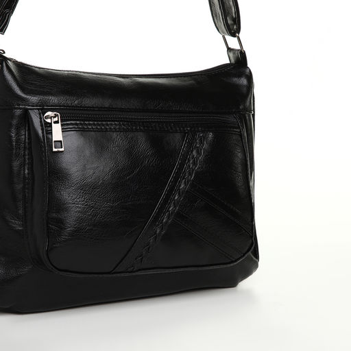 Сумка кросс-боди женская, большого размера, на молнии, 28×10×20 см, чёрная