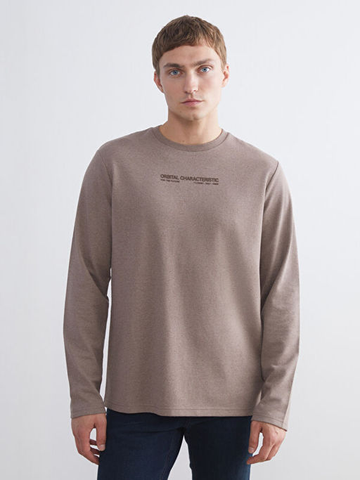 Bisiklet Yaka Bask?l? Erkek Sweatshirt