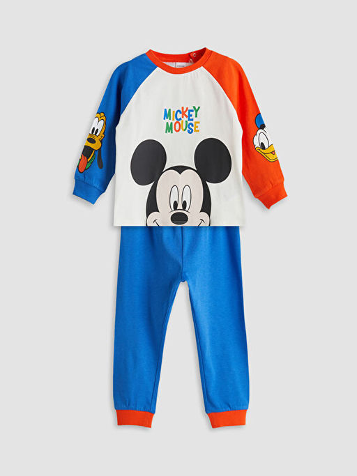 Bisiklet Yaka Mickey Mouse Bask?l? Erkek Bebek Pijama Tak?m?