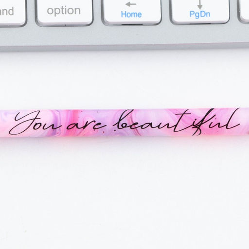 Цена за 10 шт. Ручка шариковая синяя паста 0.5 мм с колпачком You are beautiful пластик