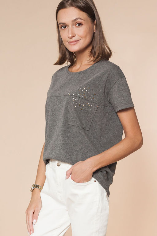 Футболка из хлопка с эластаном со стразами