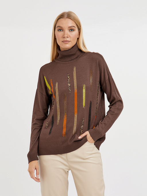 водолазка женская в коричневом цвете со спущенной линией плеча и с элементами из страз - Glenfield фото 9