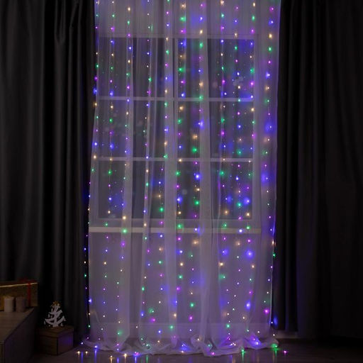 Гирлянда Занавес 2?3 м роса, IP20, серебристая нить, 450 LED, свечение мульти, 8 режимов, 220 В
