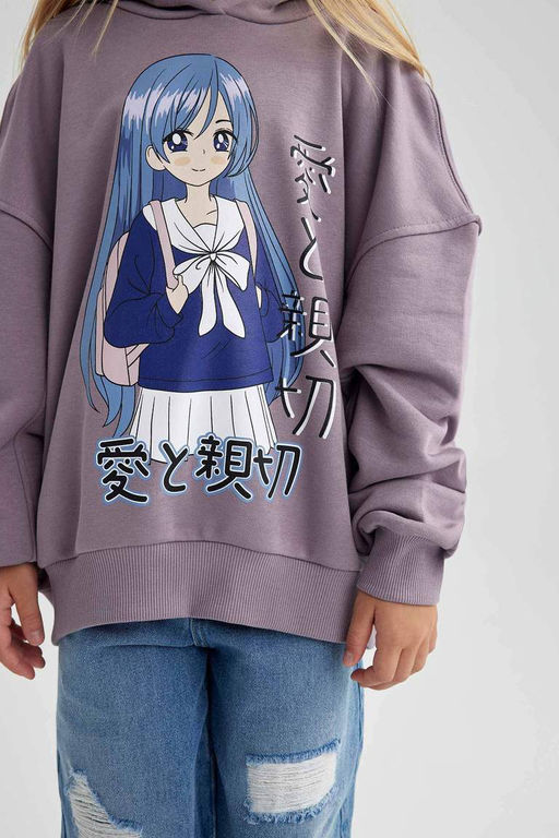 Толстовка оверсайз с капюшоном для девочек - Defacto фото 4