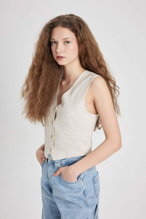 Блейзер стандартного кроя из смесового льна - Defacto фото 4