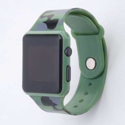 Часы наручные электронные с камуфляжным, силиконовым ремешком, зелёный камуфляж