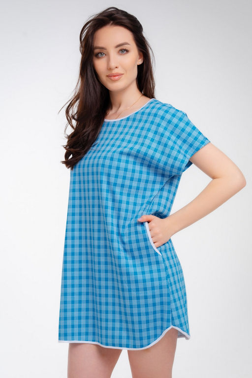 Туника женская Социал клетка голубая