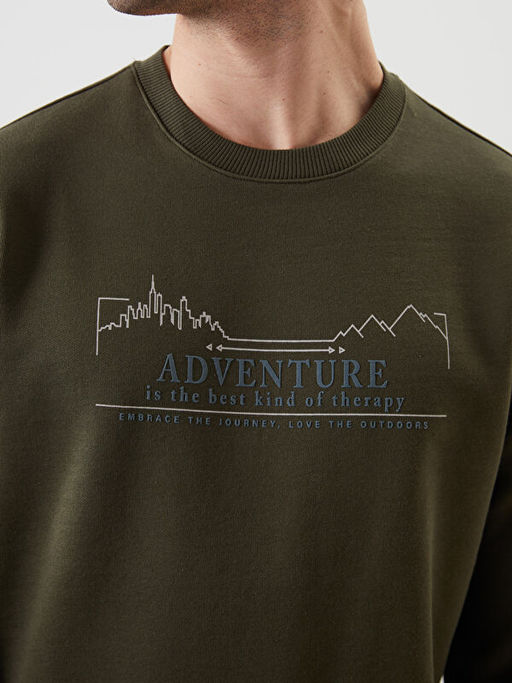 Bisiklet Yaka Bask?l? Erkek Kal?n Sweatshirt