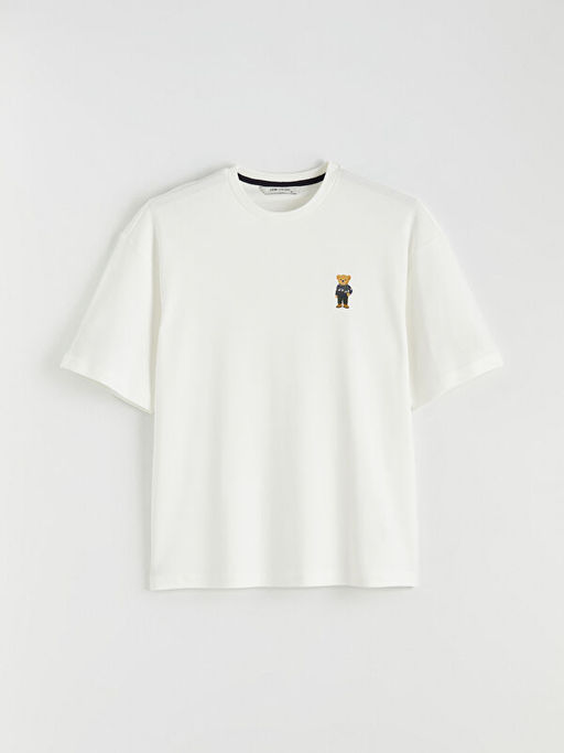 Bisiklet Yaka Ay? Teddy Bask?l? Erkek Ti??rt