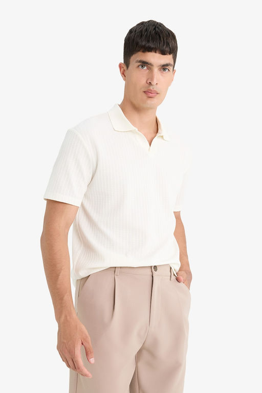 Regular Fit Polo Yaka Waffle Dokulu Kuma_ K_sa Kollu Ti__rt - Defacto фото 3
