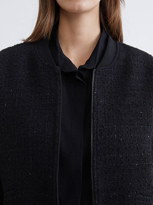 Kolej Yaka Payetli Kad?n T?vit Ceket