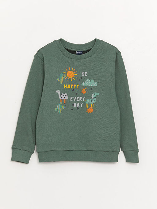 Bisiklet Yaka Bask?l? Uzun Kollu Erkek ?ocuk Sweatshirt ve E?ofman Alt? - Waikiki фото 2