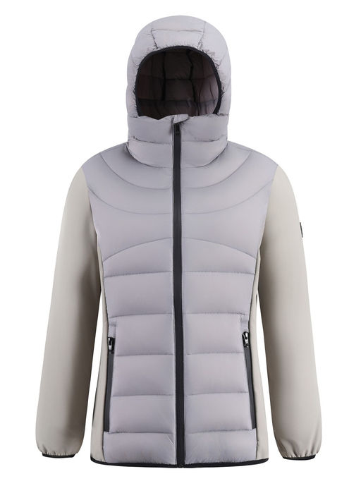 Куртка женская гибридная стёганая с капюшоном с графеновой подкладкой серого цвета 9630_1Sr