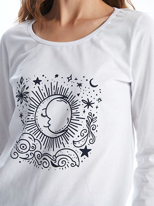 Bisiklet Yaka Bask?l? Kad?n Pijama Tak?m?