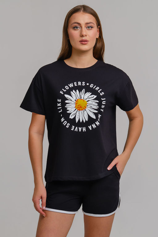 Арт. 9105 Пижама с шортами 42-50 (5 шт) Цвет:верх-черный, низ-черный - Калинка фото 7