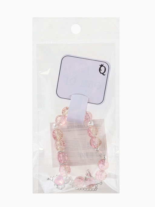 Браслет с подвесками "Сахарный" сердце, искра. шар № 10/8, цвет розово-бежевый в серебре