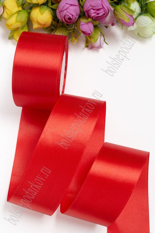 Лента атласная 5 см*25 ярд (SF-1355) красный №026