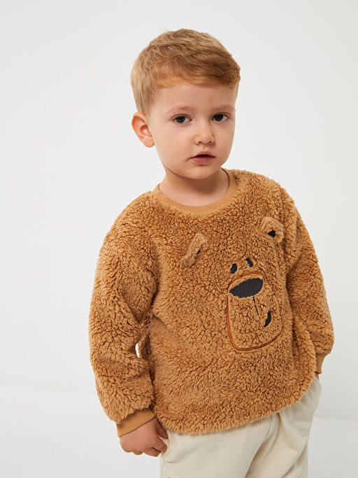 Bisiklet Yaka Uzun Kollu Nak?? Detayl? Pel?? Erkek Bebek Sweatshirt - Waikiki фото 2