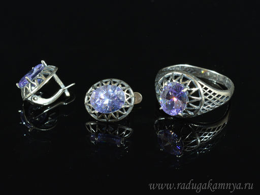 Кольцо серьги с цирконом искусственным, цв.лаванда размер 17