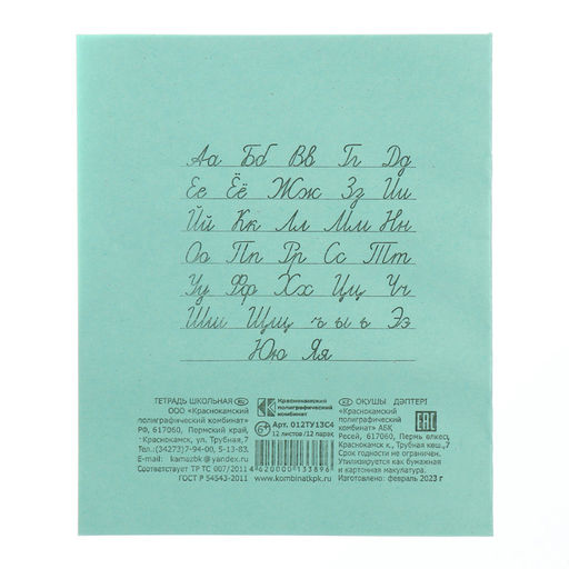 Цена за 200 шт. Тетрадь 12 листов в косую линейку «Зелёная обложка», эконом, плотность обложки 60 г/м²