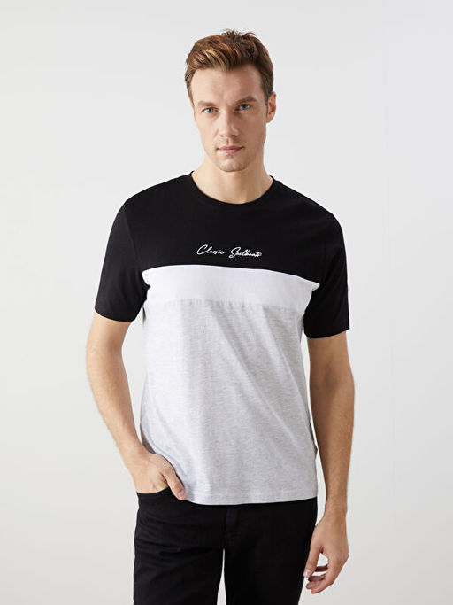 Bisiklet Yaka K?sa Kollu Renk Bloklu Erkek Ti??rt