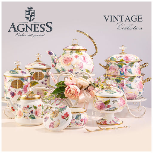 КАСТРЮЛЯ ЭМАЛИРОВАННАЯ AGNESS С КРЫШКОЙ, СЕРИЯ ВИНТАЖ, 2,8Л, ДИАМЕТР=18СМ