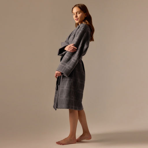 Халат вафельный женский SL HOME: Chess «Гри Сандре», размер M, хлопок 100%, тёмно-серый