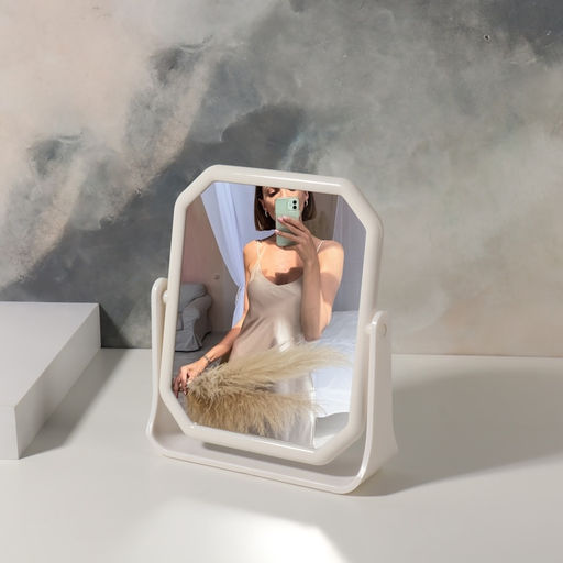 Зеркало настольное, двустороннее, 16.8×19.5 см, (13.5×16 см), белое