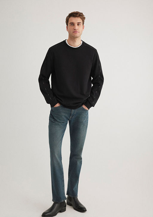 Bisiklet Yaka Siyah Sweatshirt - Mavi фото 2