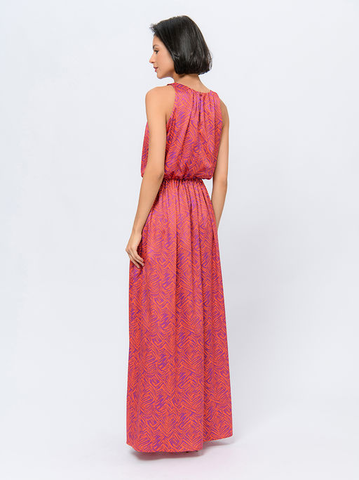 Платье оранжевого цвета длины макси с принтом и разрезом на юбке - 1001dress фото 9