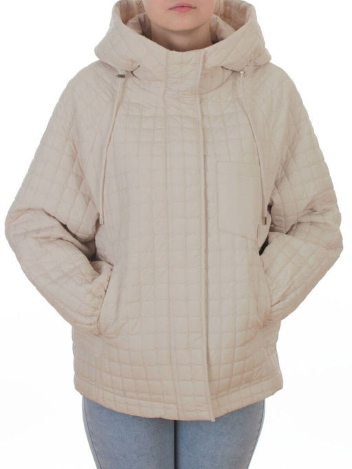 8039 LT. BEIGE Куртка стеганная демисезонная женская (100 гр. холлофайбер) - Фабричный китай фото 3