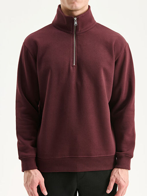 Fermuarl? Dik Yaka Erkek Kal?n Sweatshirt