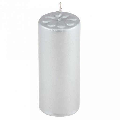 Свеча "Цилиндр" д4см, h10см, парафин, с декором, "Лепесточки", время горения 12,5 часов, серебряный (Россия)