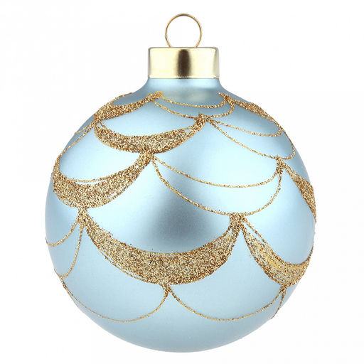 Елочная игрушка шар стеклянная д8см, голубой металлик, ручная художественная роспись, подарочная упаковка (Россия) - Домашняя мода фото 2