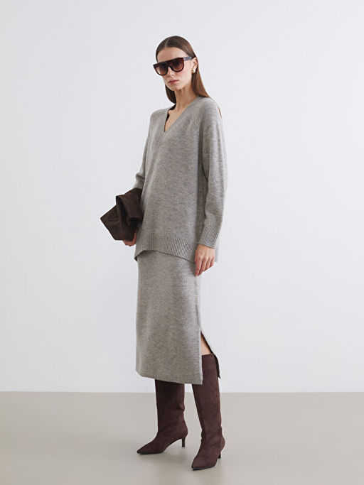 V Yaka Kad?n Triko Kazak