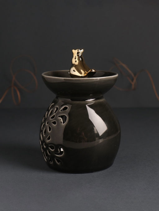 Аромалампа для эфирных масел Птичка в короне в чаше, керамика, чёрный перламутр, 9?9?13 см - Simaland фото 3