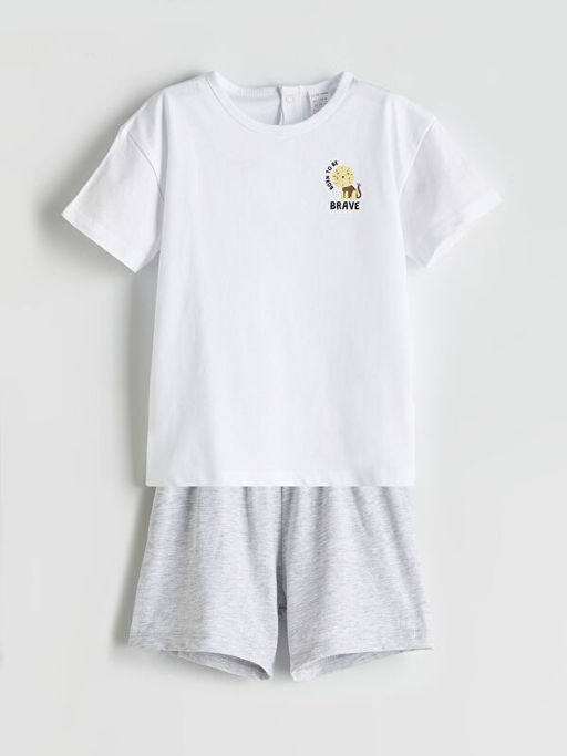 Bask?l? Erkek Bebek Ti??rt ve ?ort 2li