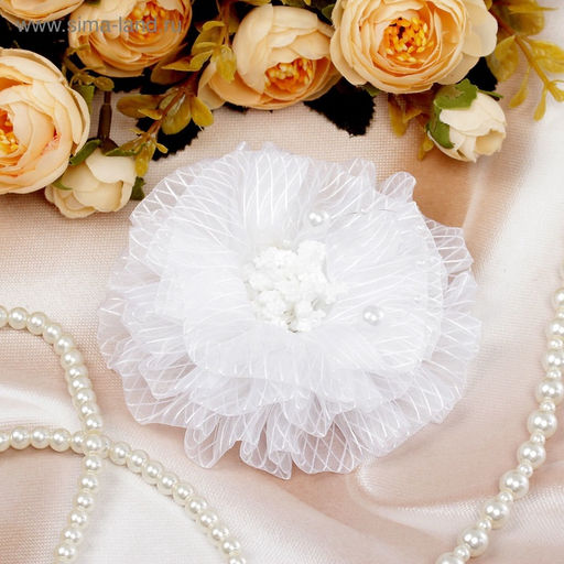 Цена за 6 шт. Бант для волос на резинке «Школьница», полосатик серединка, d=9 см, белый