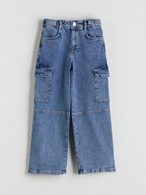 Beli Ayarlanabilir Lastikli K?z ?ocuk Kargo Jean Pantolon