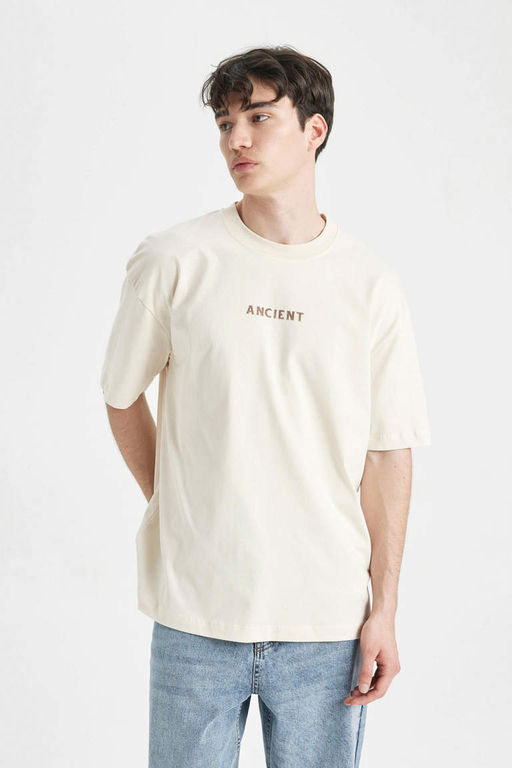 Футболка Oversize с круглым вырезом и короткими рукавами с принтом на спине - Defacto фото 5