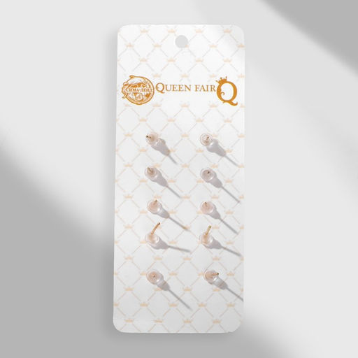 Пусеты 5 пар Ассорти зайчик, цвет белый в золоте - Queen fair фото 2