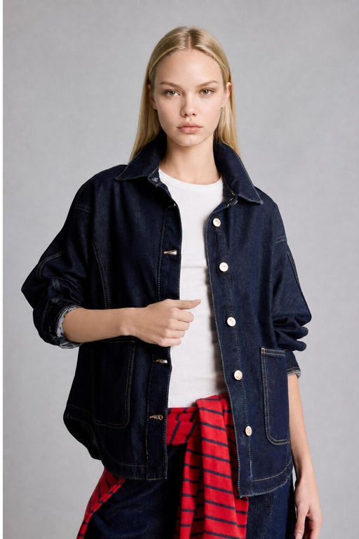 %100 Pamuk Oversize Jean Ceket - Defacto фото 3